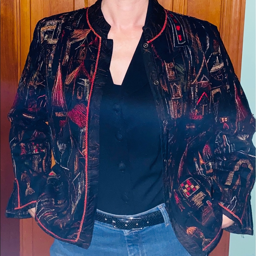 Chico’s Asian landscape embroidered blazer